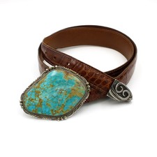 Vintage Southwest Signed LTB JW Cooper Turquoise Leather 36-40