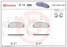 Front Brembo P 11 035 Brake Pad Set, Disc Brake for Chrysler, Dodge, Fi