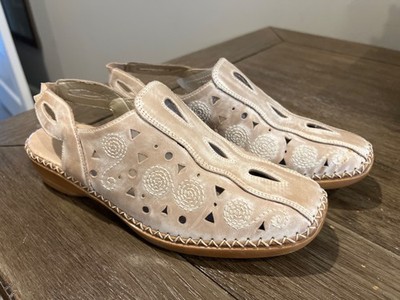 REMONTE Stone Taupe Brown Leather Sling Back Closed Toe Low Heel Shoe EU 39 US 8