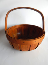 Vintage Hand-Woven Splint Wood Gathering Basket with Bentwood Handle — listing 5