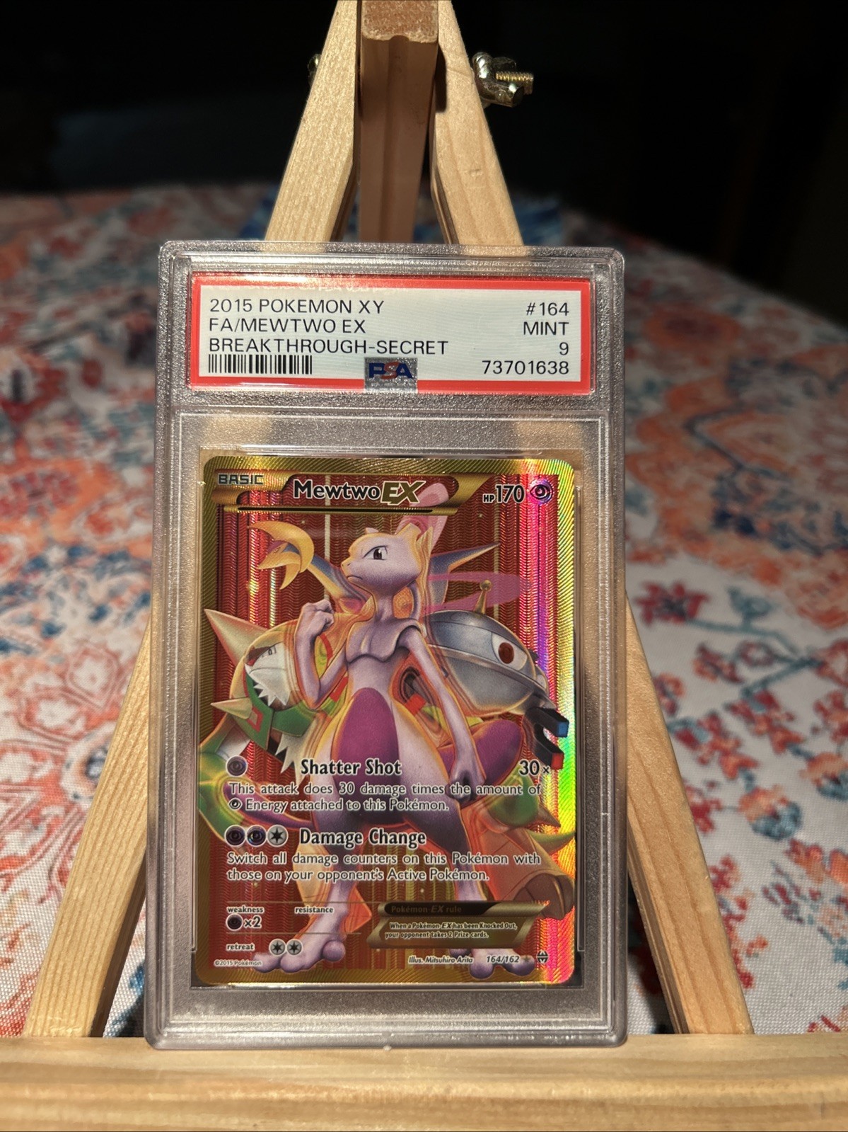 PSA 9 Mewtwo EX #164 Secret RARE Full Art HOLO 164/162 Breakthrough 2015 POKEMON