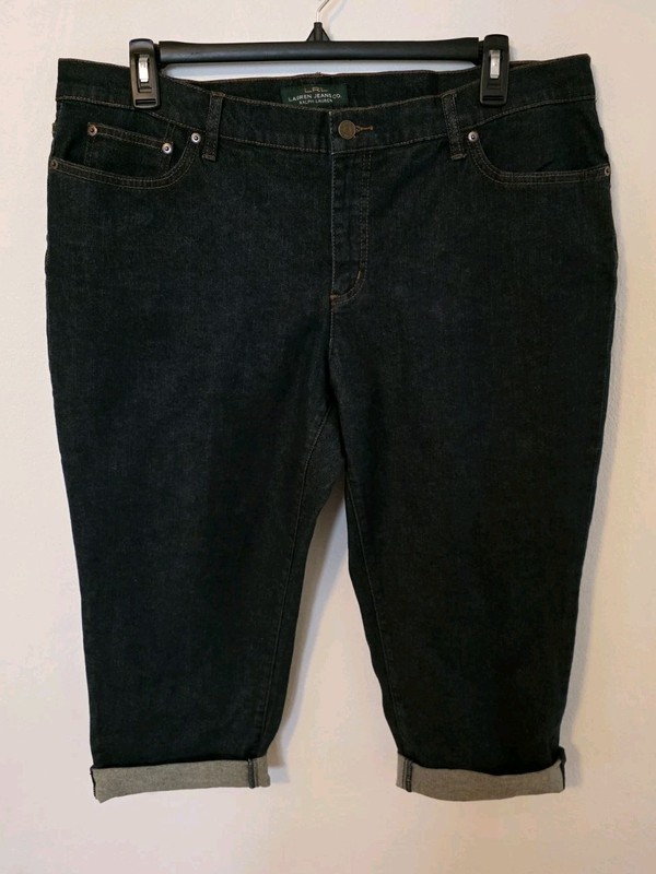 NEW LRL Lauren Jeans Co. Dark Blue Stretch Rolled Cuff Capri Jeans Size 20W