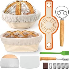 Banneton Bread Proofing Basket Set, Sourdough Starter Kit, 9" round  10" Oval B