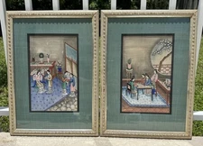 LARGE ANTIQUE CHINESE PITH RICE PAPER PAINTING MANDARIN COURT 19TH CENTURY QING