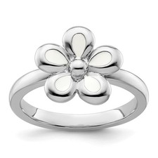 Sterling Silver Stackable Expressions Polished White Enameled Flower Ring Size 7