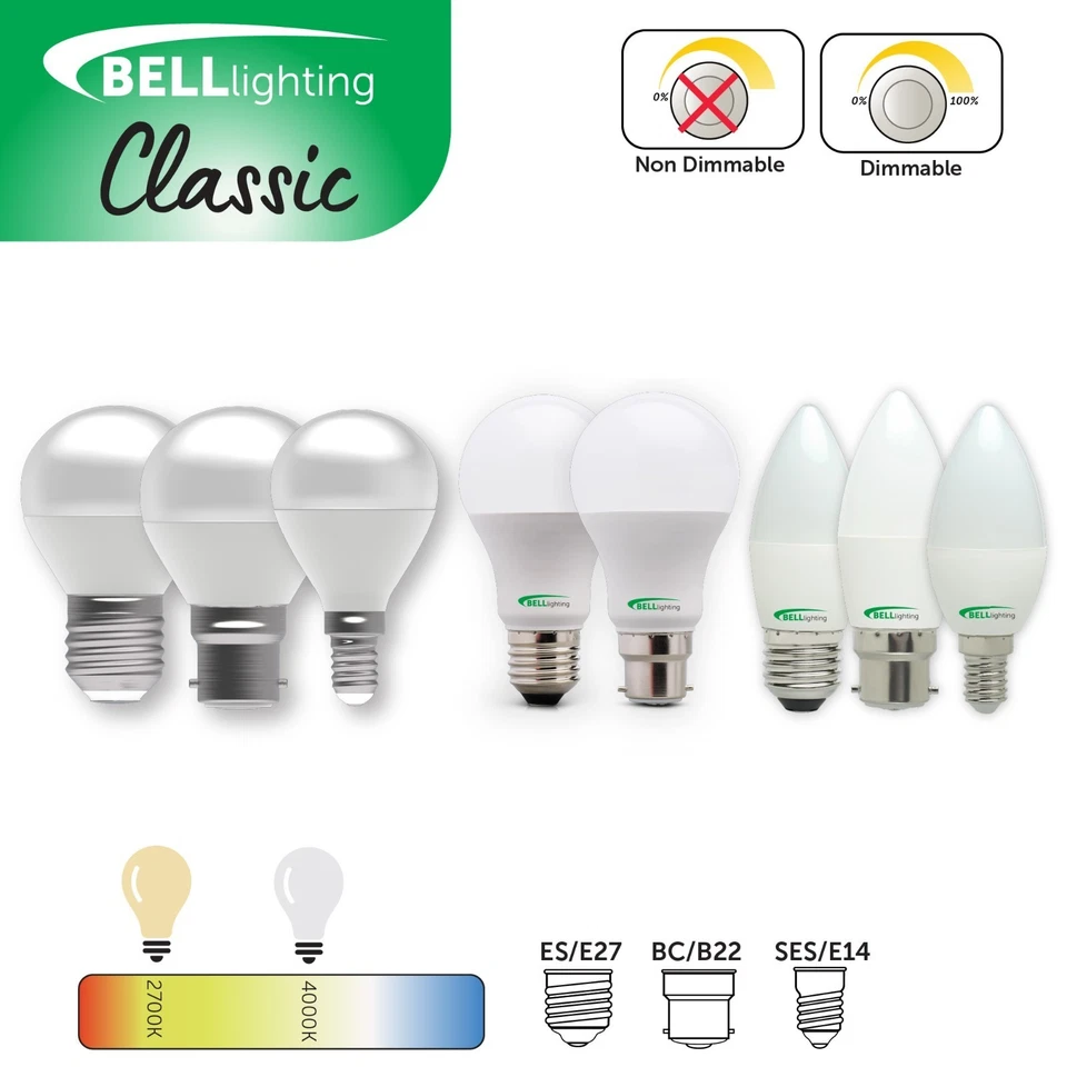 BELL Lighting LED Bulbs SMD GLS Candle Golf Ball | B22 E14 E27 | 2700K-4000K