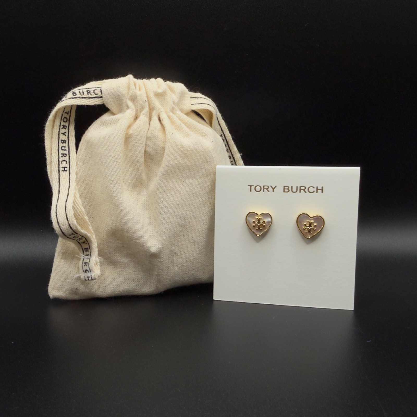 Tory Burch Mother of Pearl Heart Bezel Stud Earrings | Giftable | Full Packaging