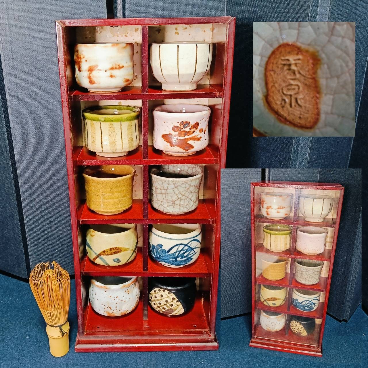 Juego de 10 tazas de sake Guinomi japonesas de porcelana con vitrina