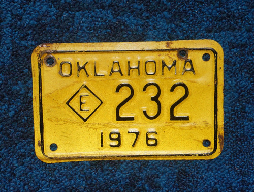 1976 Oklahoma MOTORCYCLE License Plate - Diamond E Exempt Cycle Tag