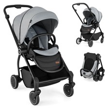Baby Stroller Foldable Infant Pram Stroller w/ Reclining Backrest Handle