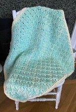 Handmade Crochet CHUNKY baby blanket lap throw afghan C2C Mint Green Cream 29"