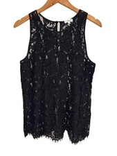 Wilfred Black Floral Lace Tank Top with Keyhole Back Medium