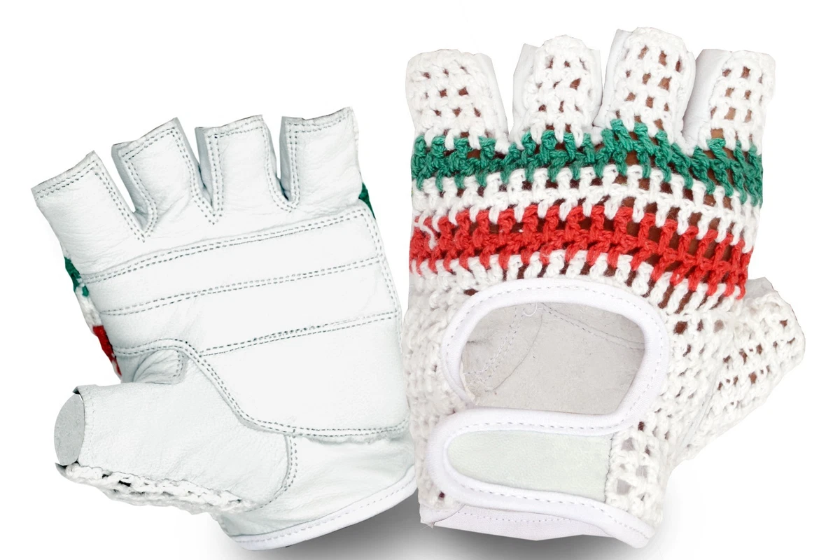 Cycling Gloves Real Leather Crochet Back Half Finger Vintage Style Sports Glove