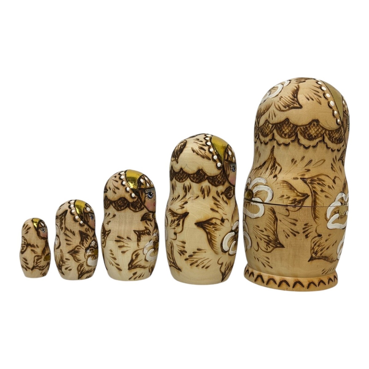 Vintage Hand Painted Russian Matryoshka 5-Piece Set Nesting Dolls
