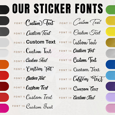 Personalisierter Name Wunschtext Vinyl Aufkleber Ausgefallene Schriftarten & Farben Satz Aufkleber