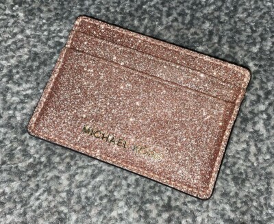 Michael Kors SMALL Rose Gold Glitter Card Holder Gold Purse MK