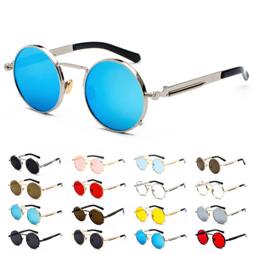 Retro Steampunk Round Sunglasses Men Women Circle Sun Glasses UV400 Protection - Afbeelding 1 van 29