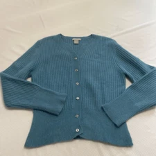 Deane & White Blue Angora Rabbit Hair Lambswool Sweater Cardigan Size Large