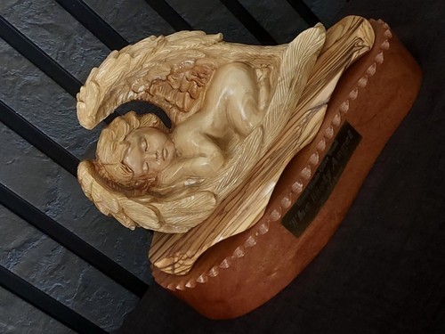 olive wood statue The Holy Angel hand carved from Bethlehem 7*9.8inch - Picture 4 of 9