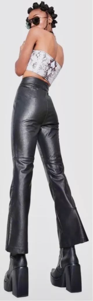 FREE PEOPLE BLACK SASHA CROPPED KICK FLARE VEGAN FAUX