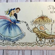 Baby Welcome Sunshine Embossed Greeting Card Great Nursery Decoration Carriage