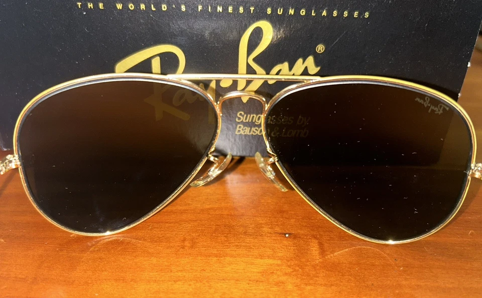 Lentes Ray Ban Aviator Bausch Lomb amarillas colores voladores 58 mm G-15 con caja y estuche Foto 2 de 4