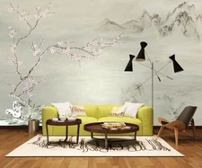 3D Chinese Style Plum Bossom Self-adhesive Removeable Wallpaper Wall Mural