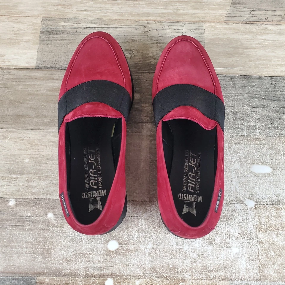 Mocasines Mephisto Loriane para mujer talla 6 borgoña nobuck sin cordones punta redonda planos Foto 4 de 4