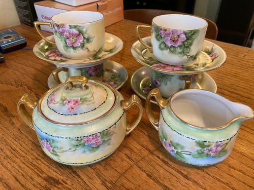 Antique VTG Hutschenreuther Selb Bavaria CREAMER SUGAR CUPS & SAUCERS SET - Picture 6 of 10