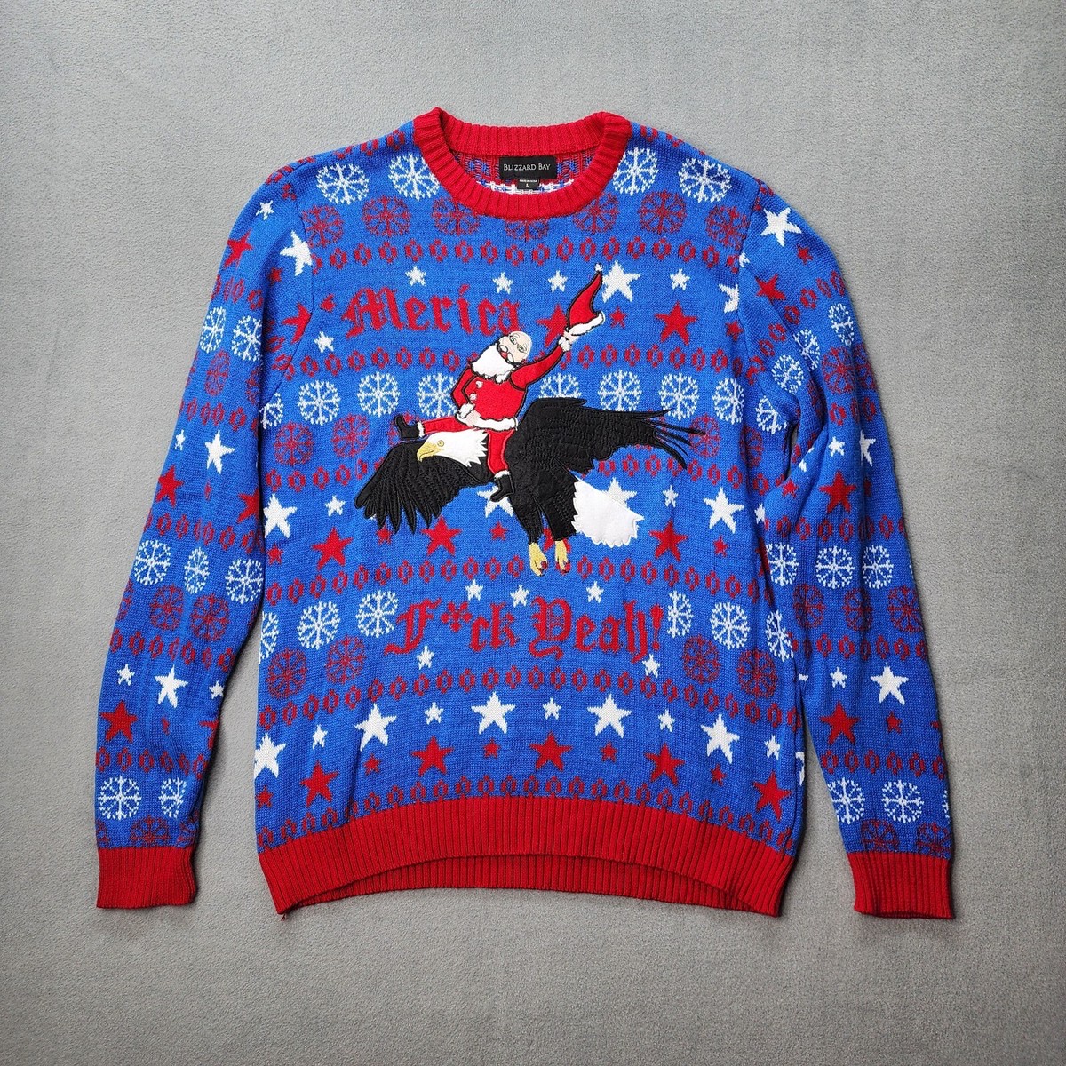 Blizzard Bay Men's Ugly Sweater Merica Eagle Freedom Blue Red