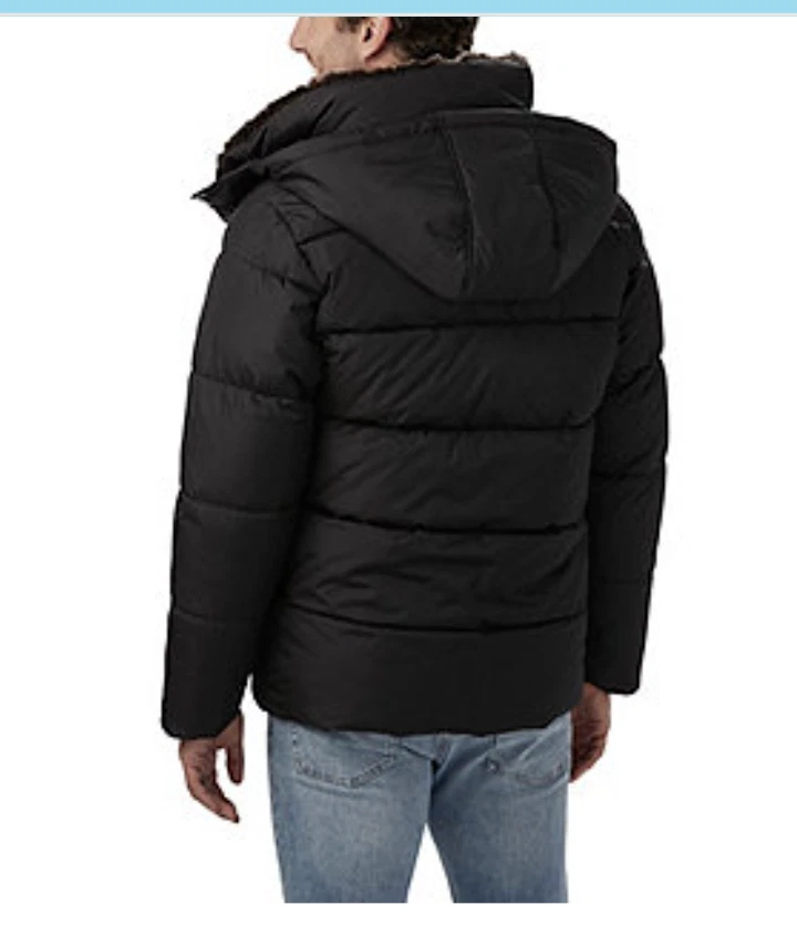 Chaqueta para hombre Steve Madden con capucha extraíble. Borde de piel sintética | Negro | 1X Foto 2 de 2