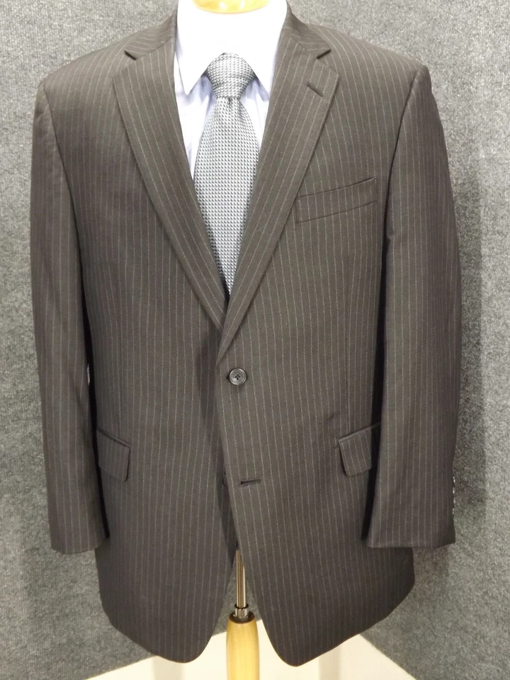 Perry Ellis Portfolio Mens 44R Gray Pinstripe 38x30  Pants Wool 2 Btn Jacket 2pc - Image 3 of 4