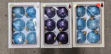 Christmas By Krebs Glass Ornaments w/ Crowns Blue & purple (3)Boxes of 6 Vintage