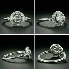 1.50Ct Round Cut White Moissanite Halo Engagement Ring 14K White Gold Size 6