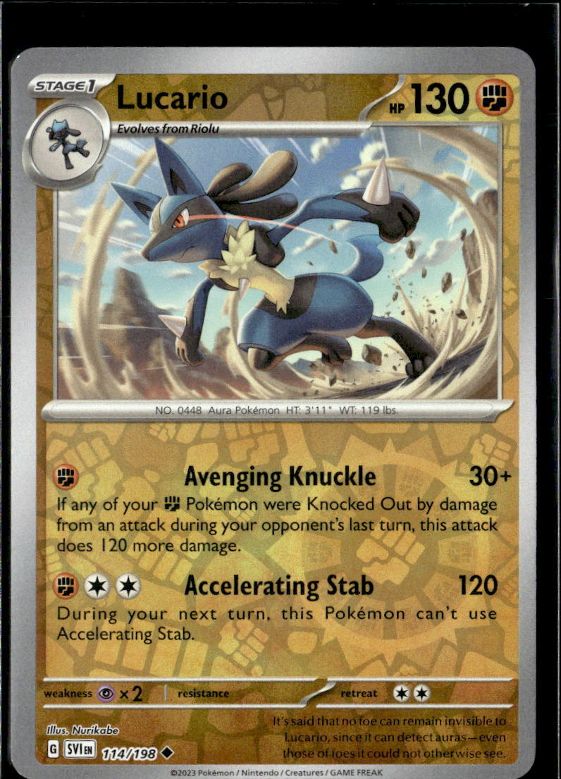 Pokemon Lucario 114/198 Scarlet Violet Base Reverse Holo Common  2 Card Lot