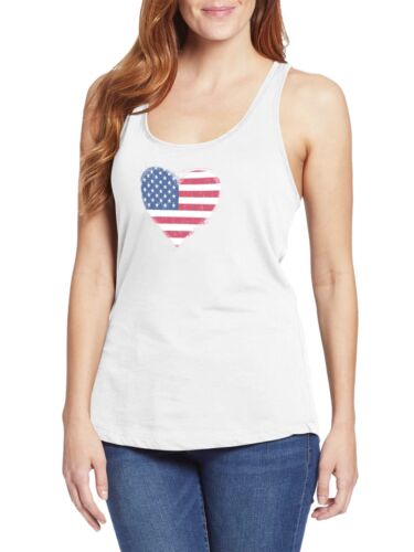 Womens Racer Back Tank Top American Heart Graphic Print Sleeveless Tee Shirt