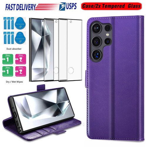 For Samsung Galaxy S24 Ultra 5G Case Leather Wallet Cover Glass Screen Protector - Picture 19 of 24