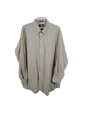 Stafford Dress Shirt Mens Size 18 XTall Beige Broadcloth  Pin Stripe Long Sleeve