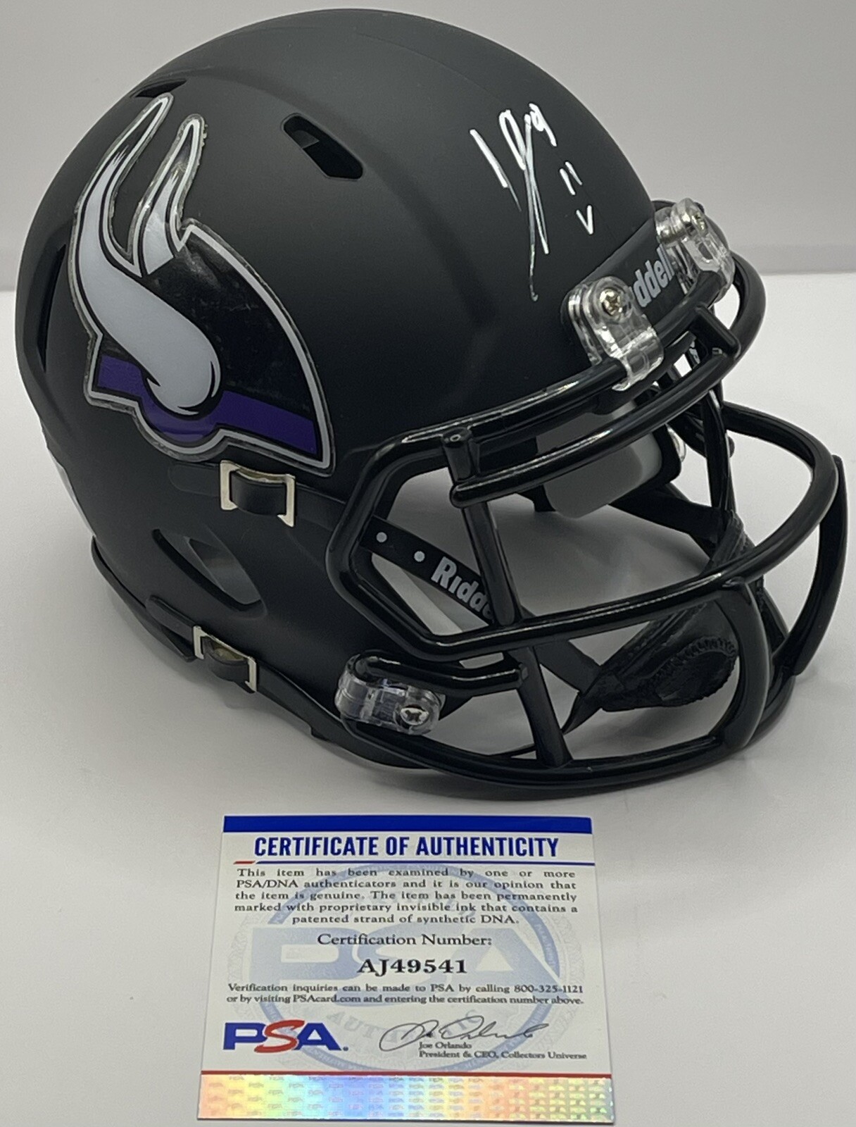 Jj Mccarthy Autographed Signed Minnesota Vikings Black Mini Helmet PSA/DNA 