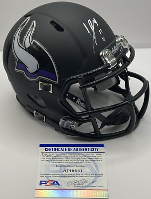 autographed football helmets sales JJ McCarthy Signed Autographed Black Minnesota Vikings Mini Helmet PSA/DNA