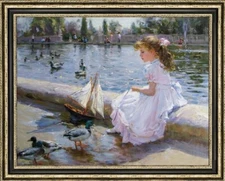 Handmade Oil Painting art impressionism Small girl on canvas 24"X30"