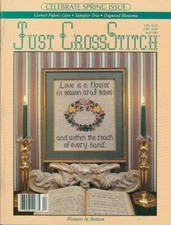 Just Cross Stitch Magazine Apr 1989 Tartan Hearts Patchwork Bunny Sampler Elf