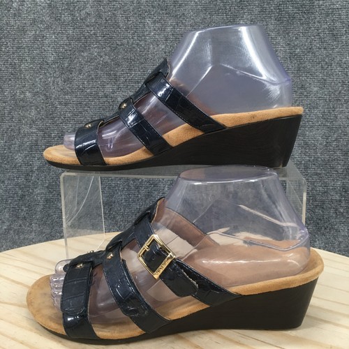 Vionic Sandals Womens 6.5 Radia Slides Blue Patent Leather Croc Print Wedge - Picture 2 of 16