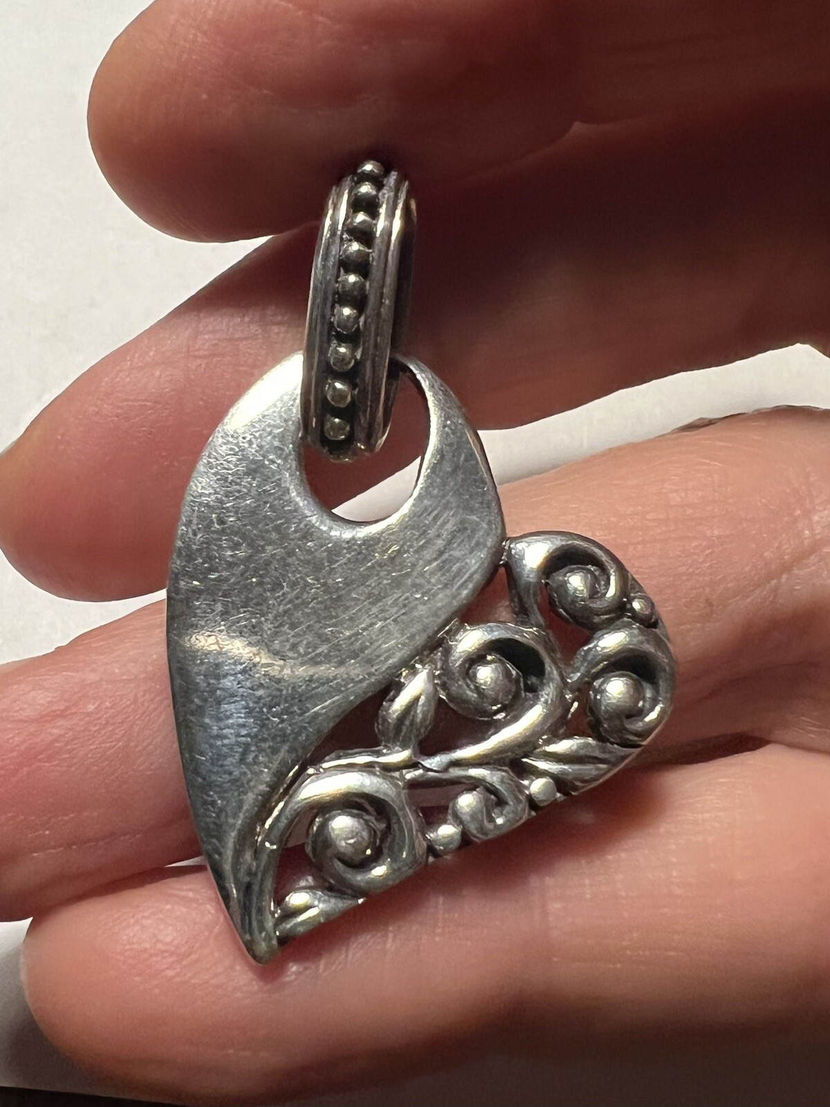 Estate Solid Sterling Silver Contemporary Heart P… - image 1