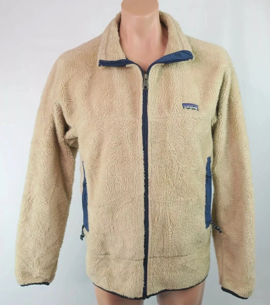 Patagonia RARE VTG 90s Fleece Jacket Sherpa X Deep Pile Oatmeal Navy XL Retro