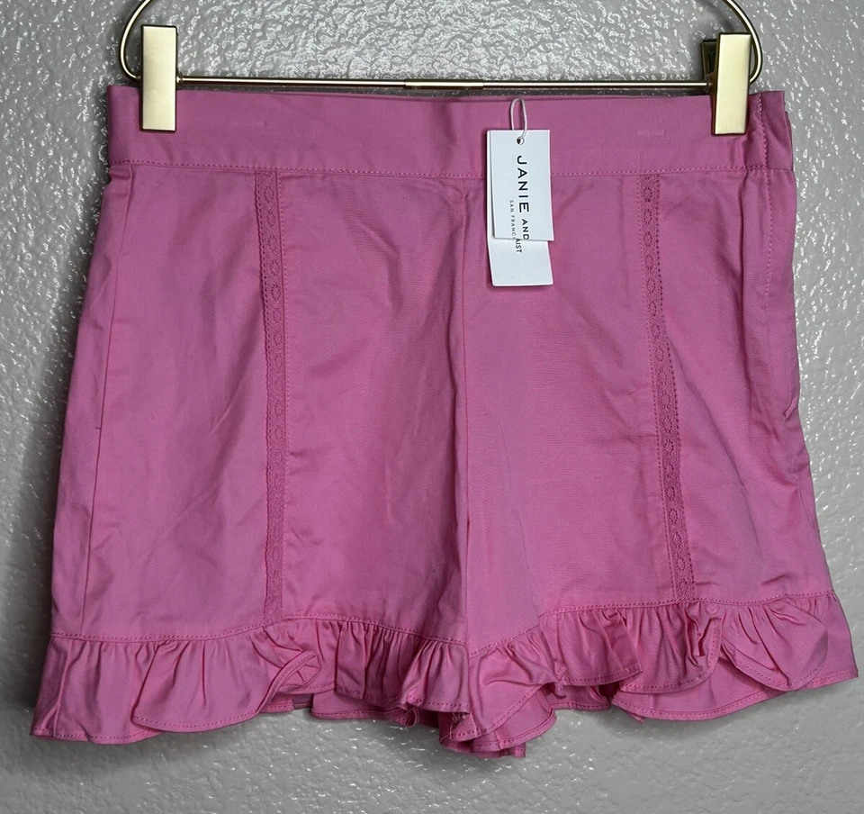 Nuevo con etiquetas Pantalones Cortos Janie & Jack Niñas Rosa Volantes 🎀 Con Acento de Encaje Talla 12 Cintura Ajustable Foto 4 de 4