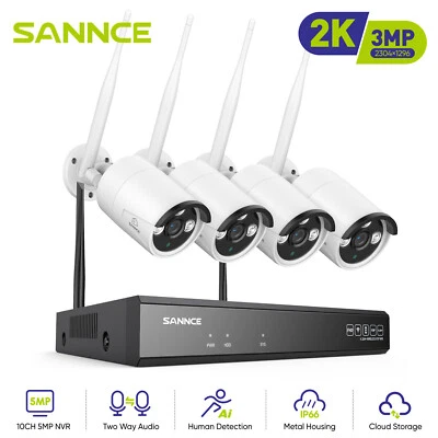 SANNCE Wireless 5MP 8CH NVR 3MP Two Way Audio AI Security Camera System Outdoor