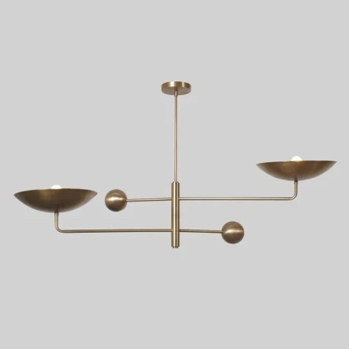 2 Light Curved Pendant Mid Century Modern Raw Brass Sputnik chandelier - Picture 2 of 5