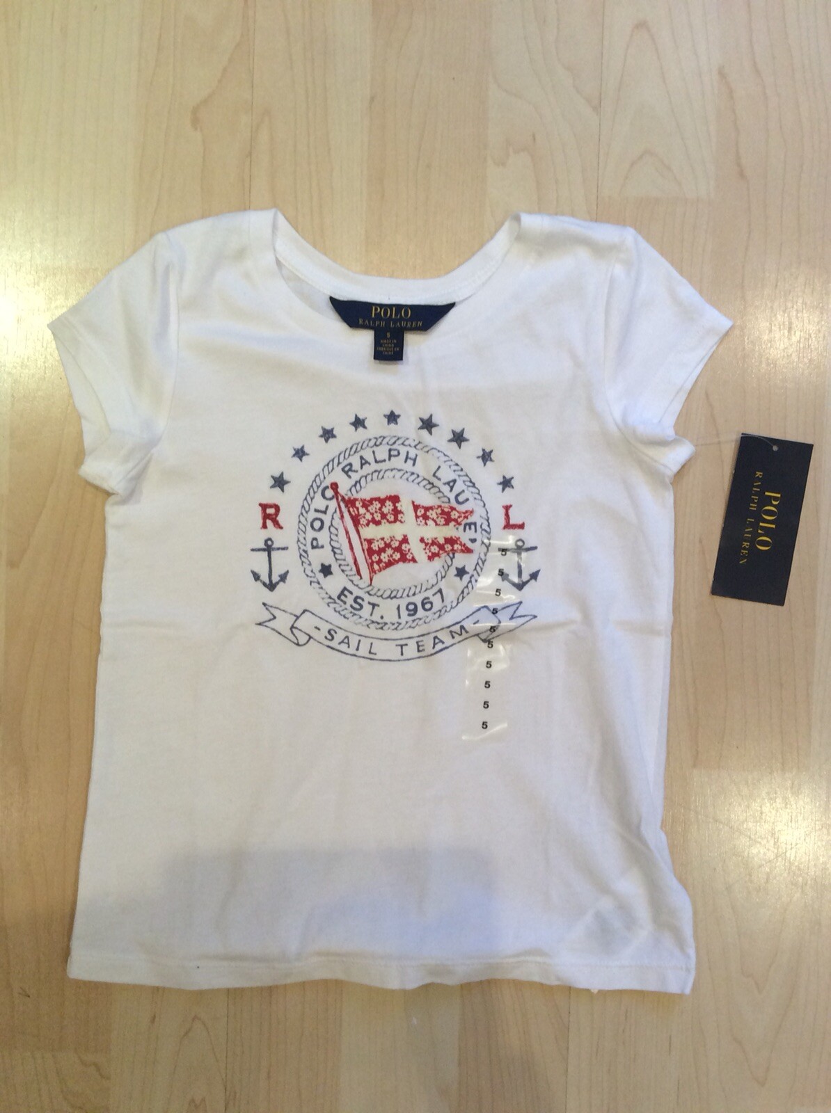 Polo Ralph Lauren Girls White Cotton T-shirt 5years Sailing Theme BNWT RRP£29