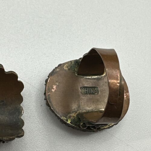 Antique CINNABAR CHINESE ring on copper Set Of 2 Rings #392 - Picture 3 of 9